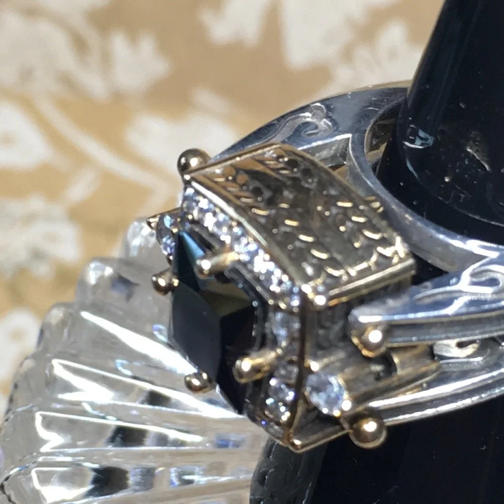 SALE Elegant 925  Sterling Silver & Gold 2 sided Flip Ring with stones - Picture 9 of 14